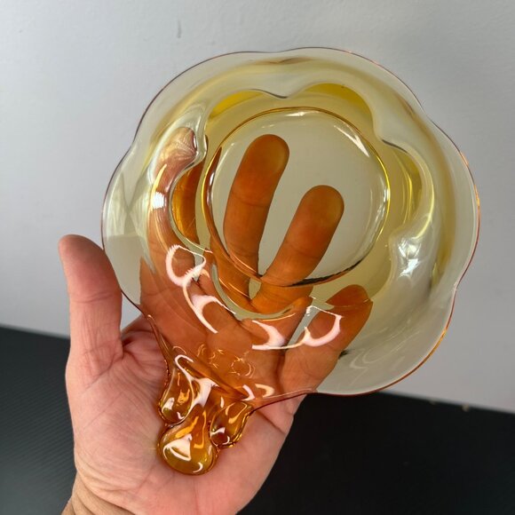 VTG Tiffin-Franciscan Amber Canterbury Nappy Bowl Dish Art Glass Scalloped Edges - Picture 3 of 6